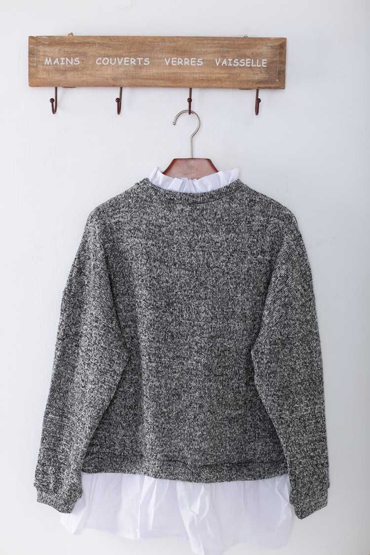 2015女式套头假两件拼接学生装大码毛衣韩国