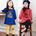 2014秋款童装 韩版女童长袖兔子图案中大童套装 批发
