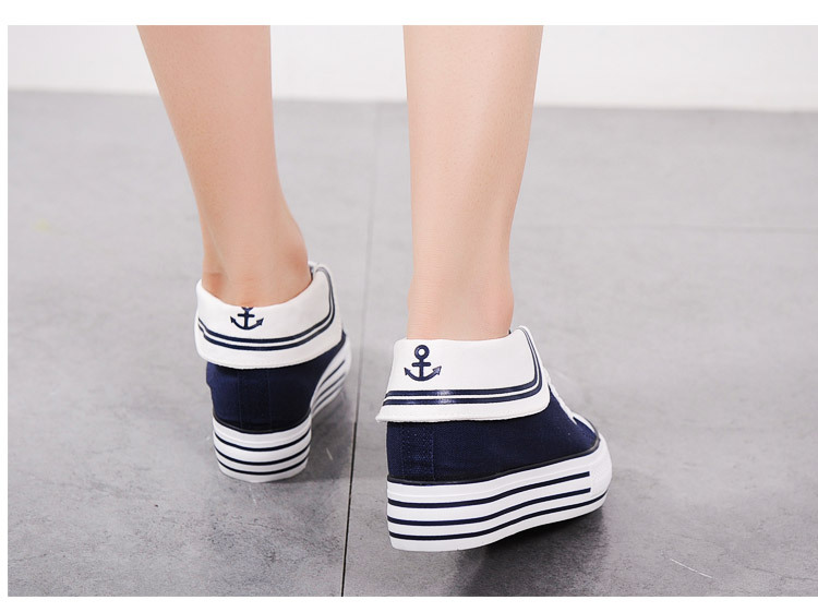 新款韩版帆布鞋女内增高低帮系带海军风女式布鞋学生休闲鞋