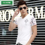 2014夏季新款 韩版修身印花t恤 莫代尔棉V领男士短袖T恤 潮