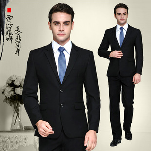 男士正装 韩版商务休闲西服套装 藏青色黑修身西装新郎结婚礼服