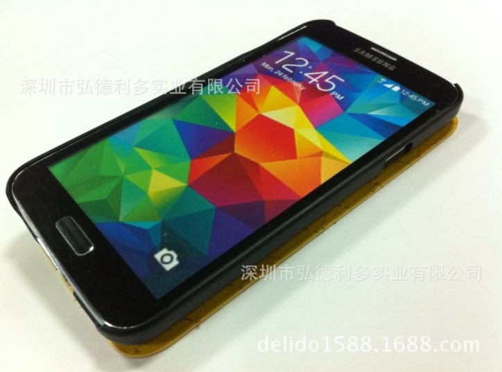 新款热销三星galaxy s5手机保护套 三星9600高档灵格纹皮套