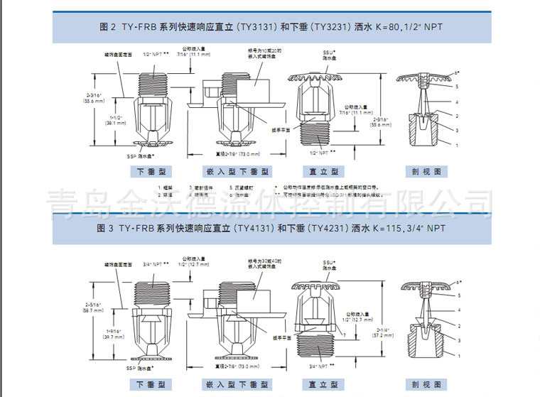 快速响应玻璃球喷头直立型 k80 dn15 141度 tyco 泰科消防喷头