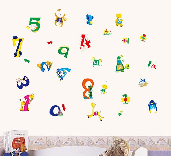 批发时尚早教数字字母墙贴画卡通儿童房幼儿园装饰益智贴纸ld626