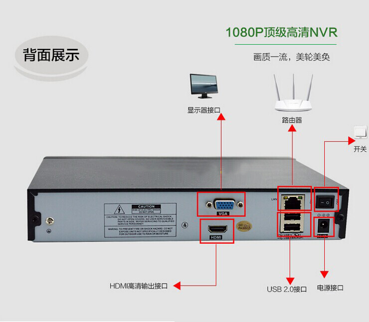 批发嘉铂睿4路全时实预览960p高清网络硬盘录像机,nvr,监控录象机
