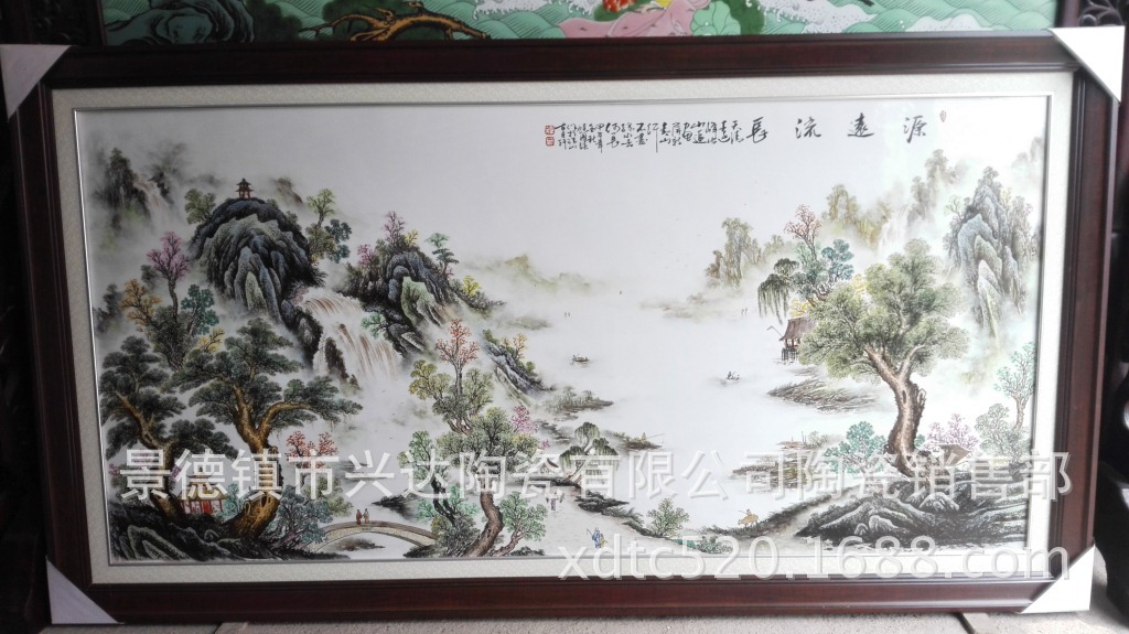 景德镇陶瓷山水瓷板画青花陶瓷 山水画 名家作品国画,陶瓷壁画