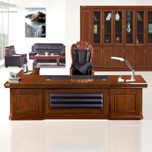 现代总裁办公室大班台经理主管老板桌商务高档中式实木贴皮大板桌