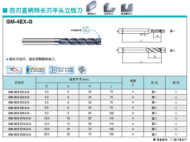 株洲钻石 整体硬质合金四刃直柄特长刃平头立铣刀