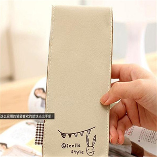 韩版创意可爱绒皮兔子笔袋 笑脸皮革铅笔袋 可定制LOGO