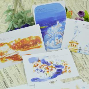 原创城市插画明信片 世界著名地标 手绘印象明信片 26