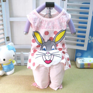 童装2014夏装新款韩版 中小儿童流氓兔背心套装女童套装b