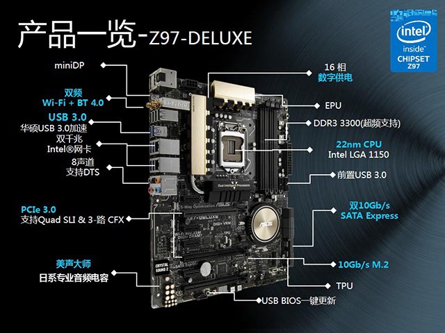 【华硕 Z97-DELUXE 双Intel千兆网卡 WIFI 台式