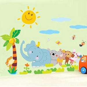供应 代发 动物大象儿童房幼儿园卡通墙壁贴画宝宝贴纸墙贴ay639