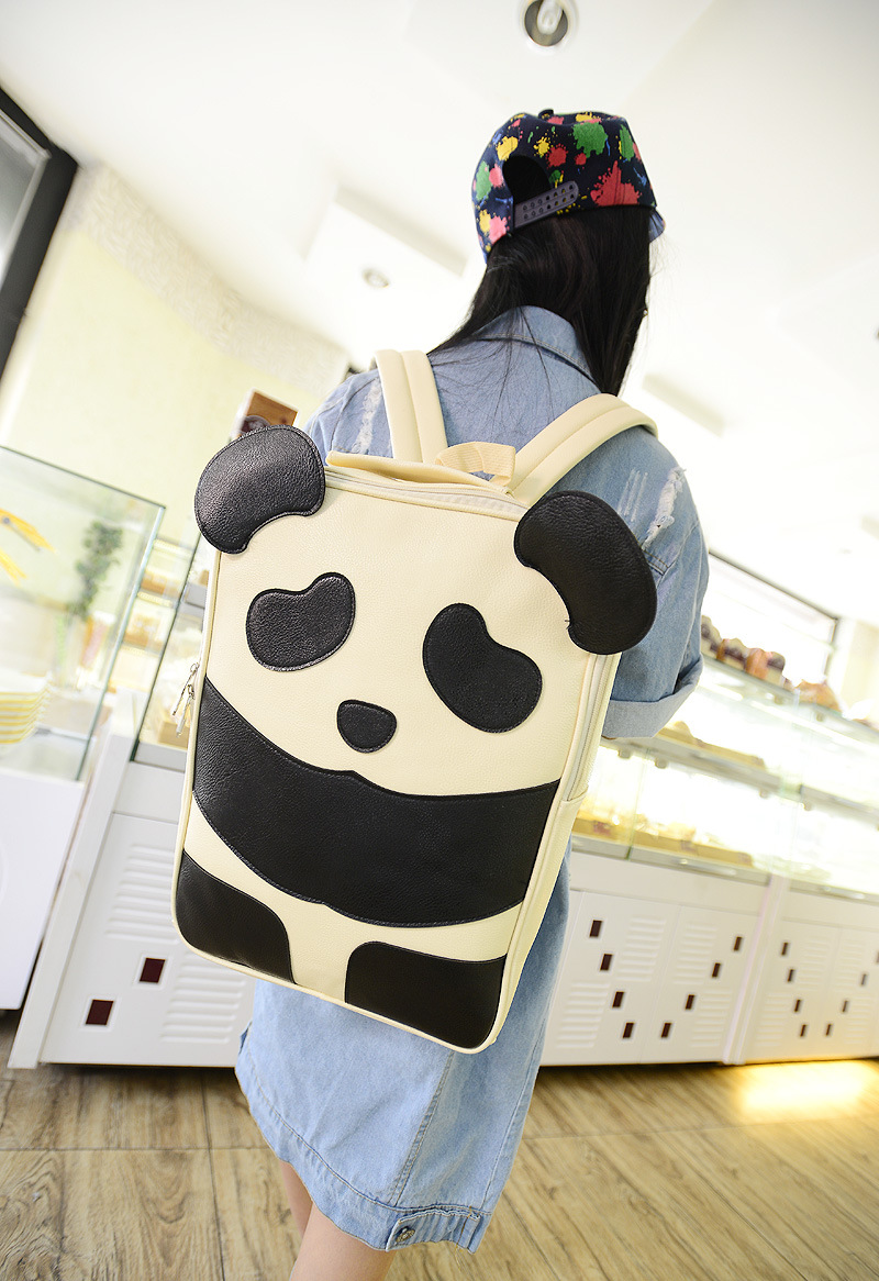 新款双肩背书包卡通可爱大熊猫黑白色书包学生