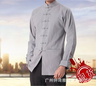 中国风男士唐装立体盘扣舒适棉麻复古长袖男民族唐装上衣唐装