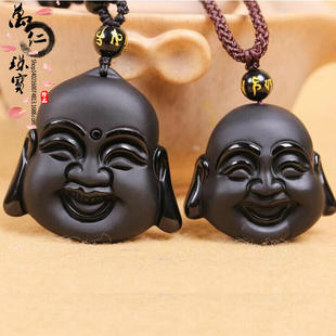 万仁 纯天然黑曜石如来佛头像挂件辟邪宝石佛像吊坠批发