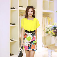 2014夏装新款韩版女装蝙蝠袖雪纺连衣裙 短裙