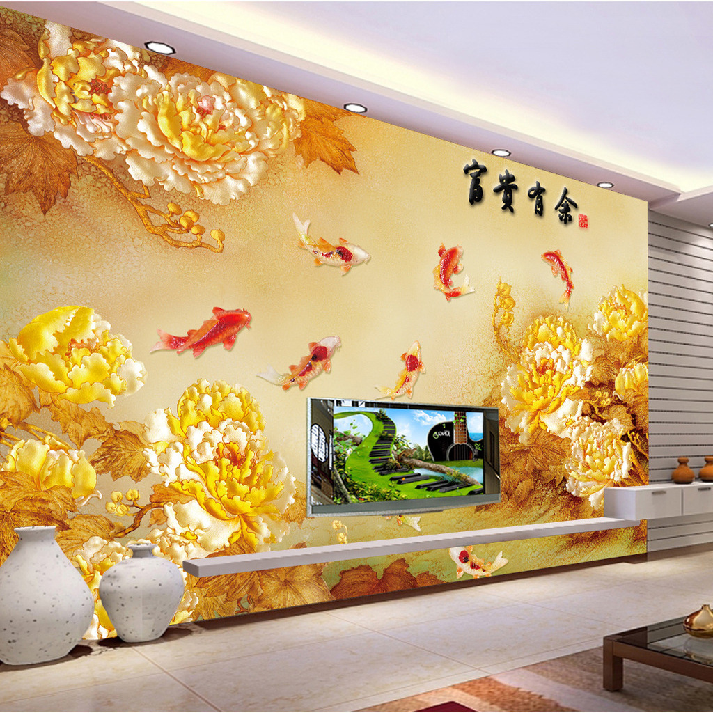 【中式客厅3D家装墙纸壁纸 影视墙壁画厂家直