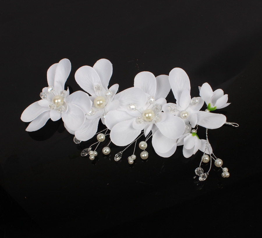 水晶百合花新娘头饰 欧美新娘头带 白色手工喜娘发箍