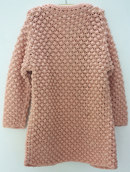2014春装新款韩版棒针手工甜美菠萝花有袋女装毛衣无扣开衫外套