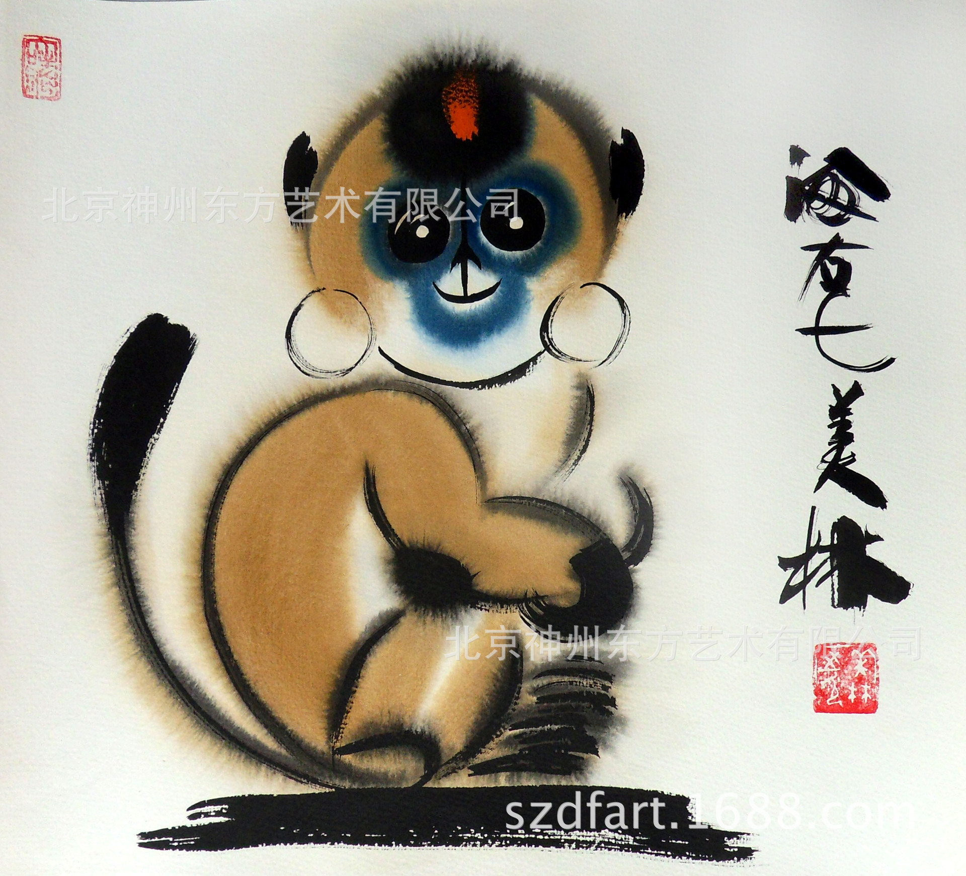 书画名家韩美林动物画十二生肖猴子金丝猴书画批发手绘猴子