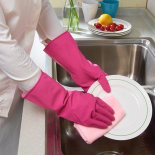 单层短款洗衣洗碗胶皮手套 家务家用防水清洁天然乳胶手套批发