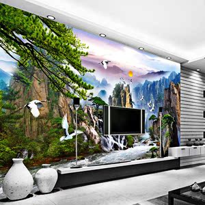 3d立体电视背景墙壁纸壁画 客厅无纺布墙纸 大型中式山水风景画