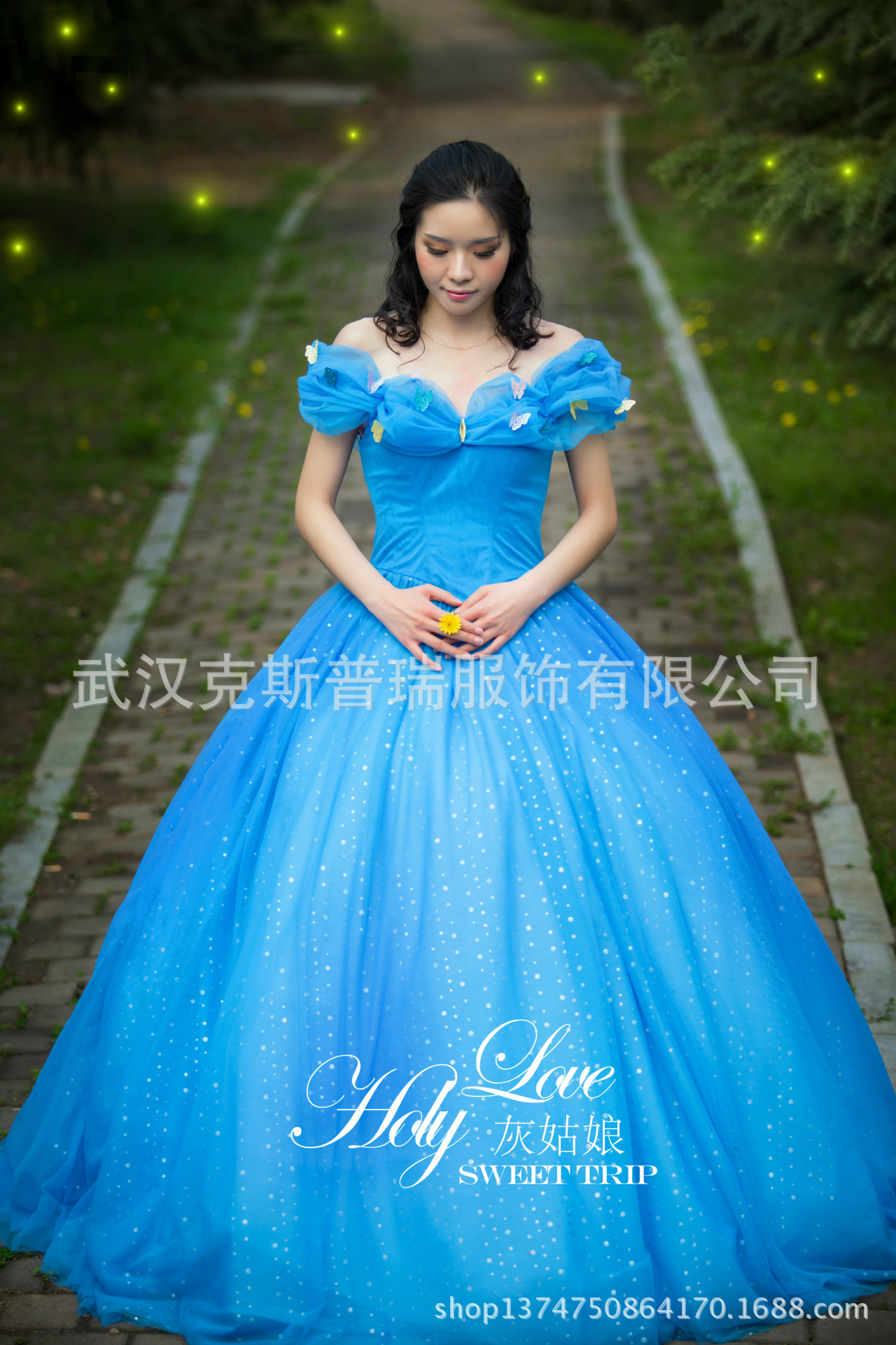 灰姑娘cosplay蓝色华丽礼服cinderella连衣裙电影版动漫服装