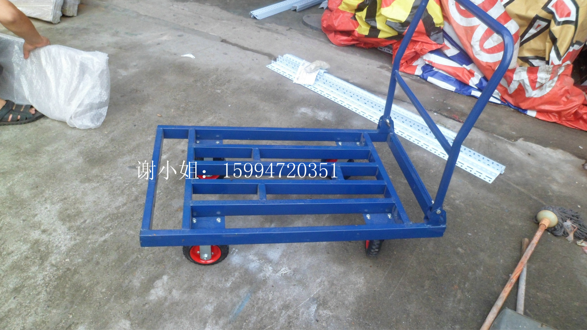深圳鸿顺达供应钢制平板手推车物流标准件载重车可折叠平板拉货车