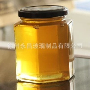 批发380ml 六棱玻璃蜂蜜瓶 高白料酱菜瓶 含盖子 1斤蜂蜜包装瓶