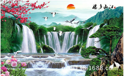 江山多娇山水瀑布山水风景画