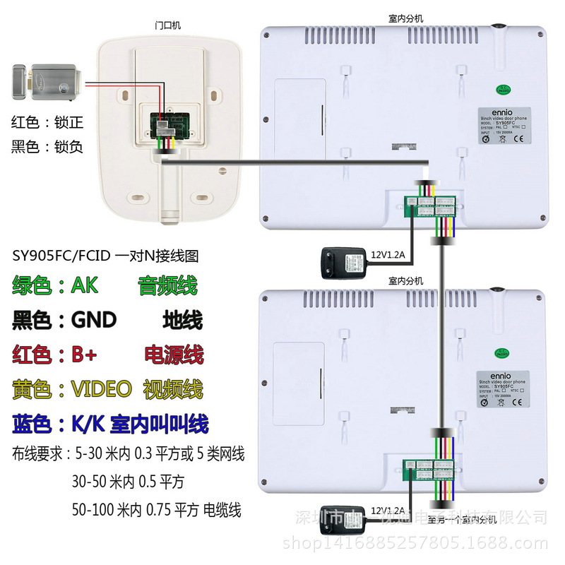 ENNIO9寸有线一拖二彩色家用可视对讲门铃夜