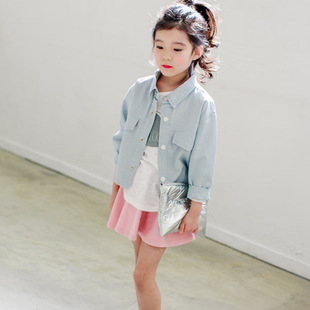 韩版女童童装 春夏新款女童百搭糖果纯色衬衣外套一件代发