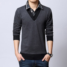 Phiên bản Hàn Quốc của áo len nam hai dây dài tay giả mùa thu và mùa đông mẫu áo sơ mi nam cổ áo len dày quần áo nam Hàng dệt kim