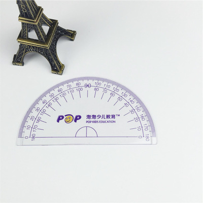 厂家现货批发 180度量角器 塑料ps 全透明 丝印卡通图案 学生尺子