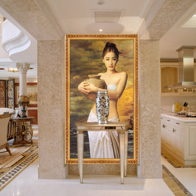 欧式餐厅饭店背景墙壁画 油画美女人体文艺壁纸 ktv酒店宾馆墙纸