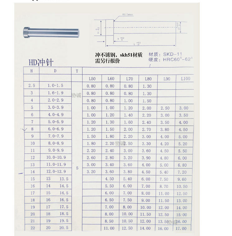 skh51冲针冲头直冲t冲不锈钢冲针五金模具冲针冲头hd非标订做