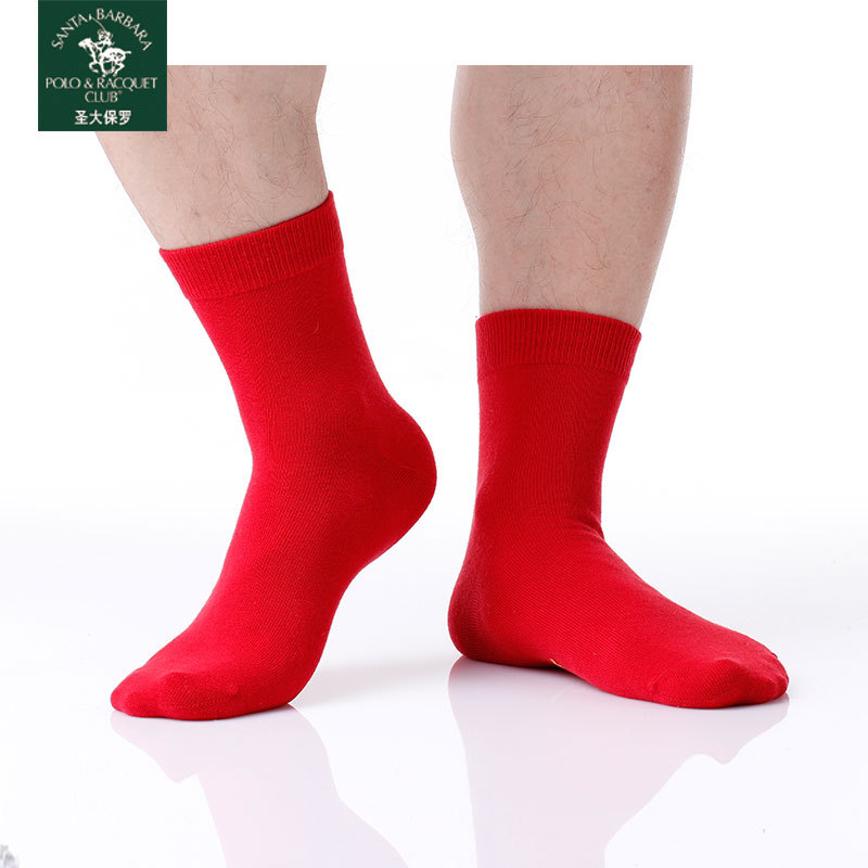 圣大保罗PS-5656男士休闲棉袜 红袜子 喜庆袜