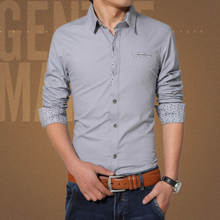 爆款 厂家直销 韩版修身长袖立领拼色男士衬衣  2015  男士衬衫