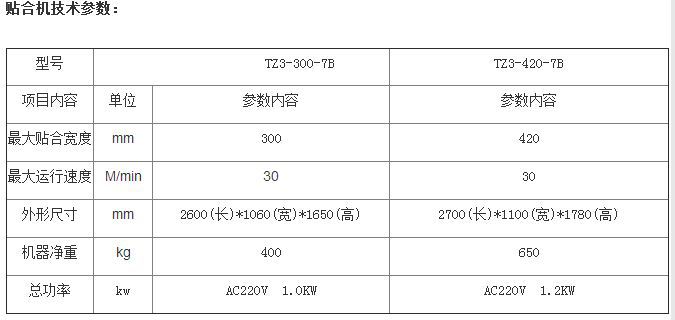 贴合机参数