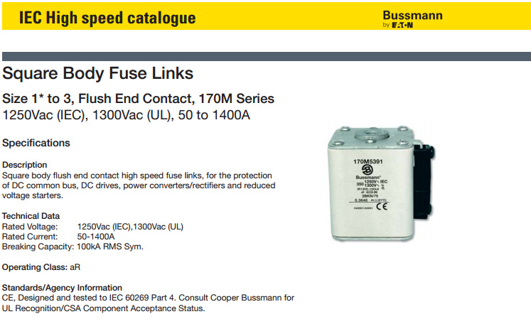 美国Bussmann熔断器170M3390 170M3440 170M3490巴士曼熔断器 
