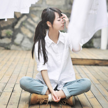 Đồng phục JK Nhật Bản áo dài tay màu trắng Đồng phục học sinh Nhật Bản Cổ tay dài nhọn cổ áo vuông 襟 Không thấm nước Áo