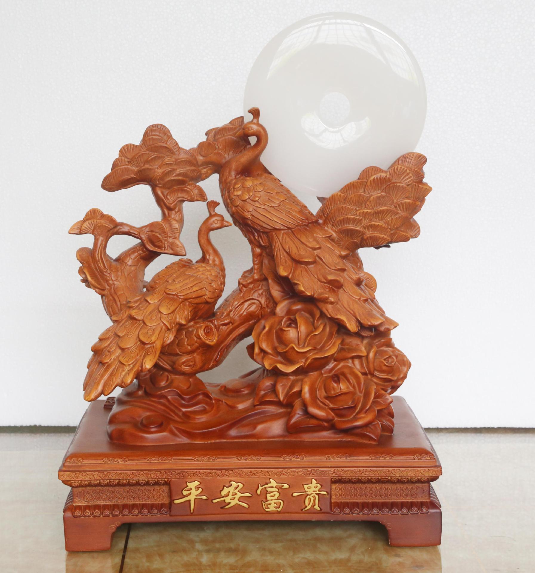 平安扣丹凤朝阳富贵牡丹桌面摆件婚庆乔迁家居创意树脂工艺品摆设