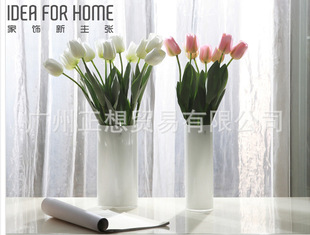 直桶玻璃花瓶 富贵竹百合水培白色吹制花瓶 欧式仿真花插，不含花