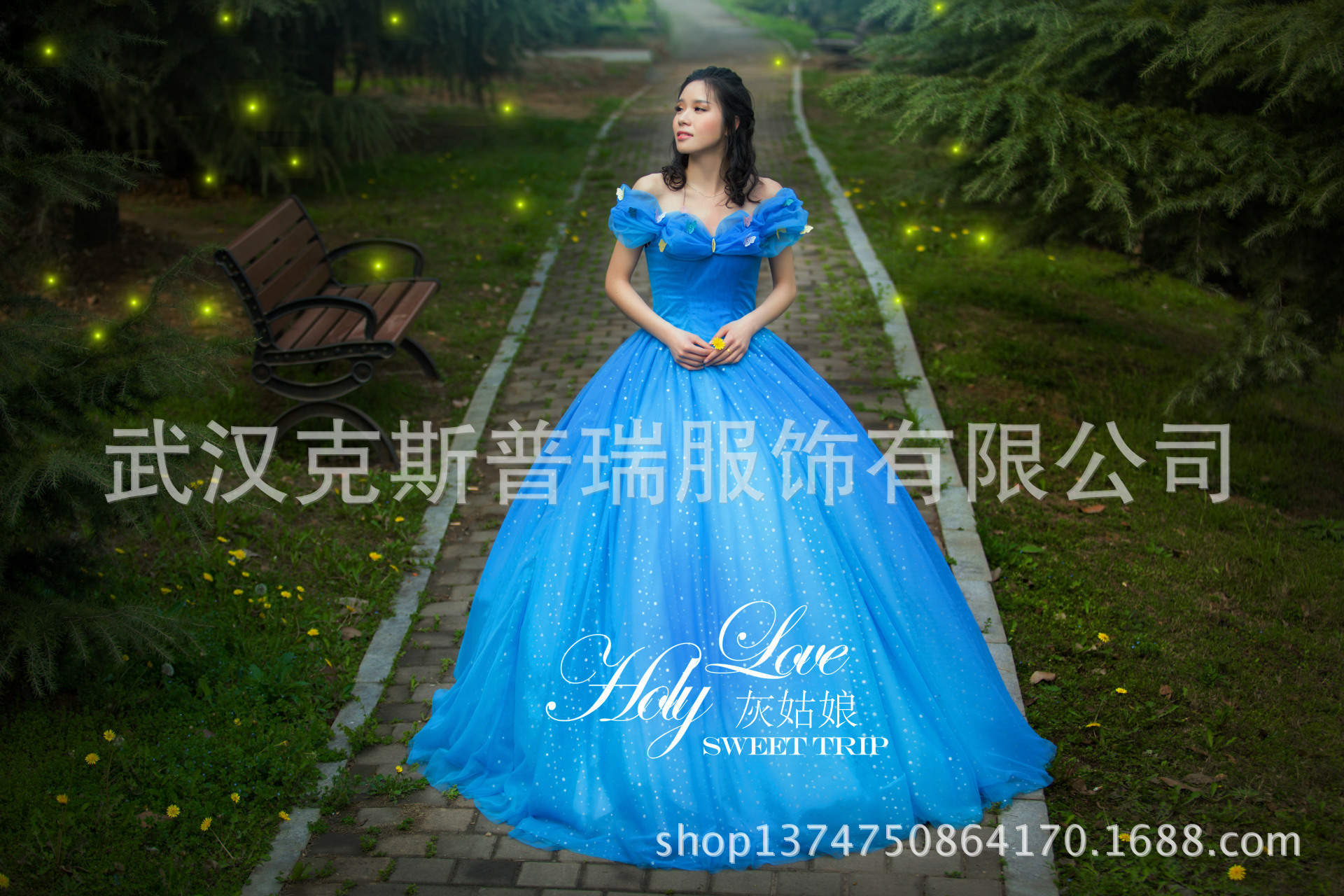 灰姑娘cosplay蓝色华丽礼服cinderella连衣裙电影版动漫服装