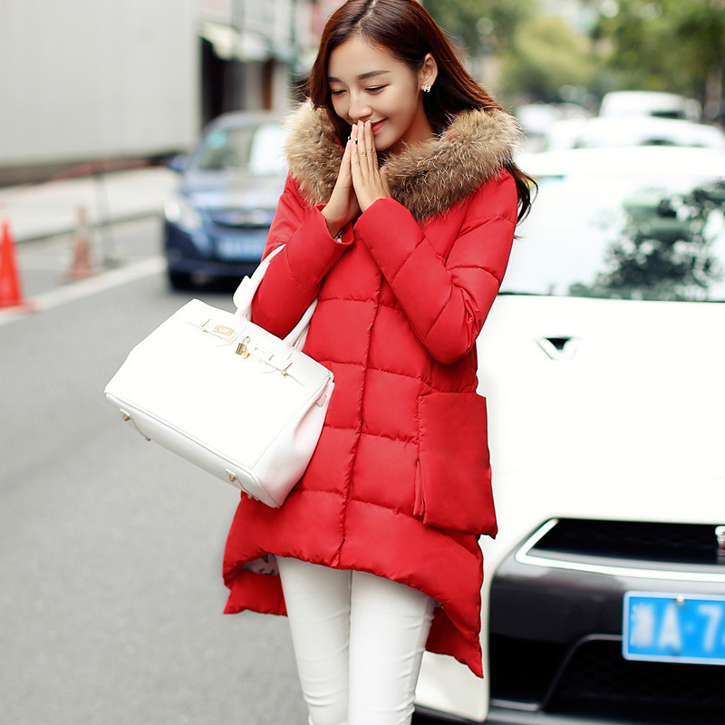 2015冬装新款韩版棉服女中长款外套貉子毛领