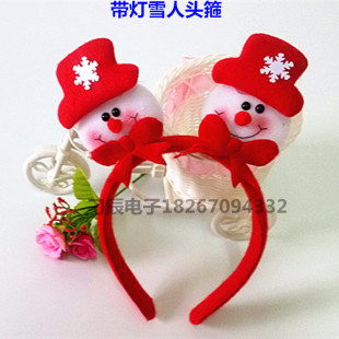 圣诞节装饰品 圣诞老人雪人头箍 双头带灯发光头扣 节日派对用品