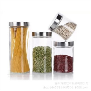 【储物罐】供应玻璃圆形茶叶食品储物玻璃密封不锈钢盖储物罐