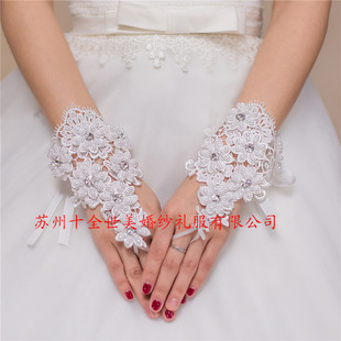 新款新娘手套短款白色蕾丝花朵钉珠婚庆配饰婚纱礼服配件