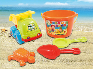 热销 夏季沙滩玩具沙滩工程车过家家玩具 网袋桶装玩沙工具789-23